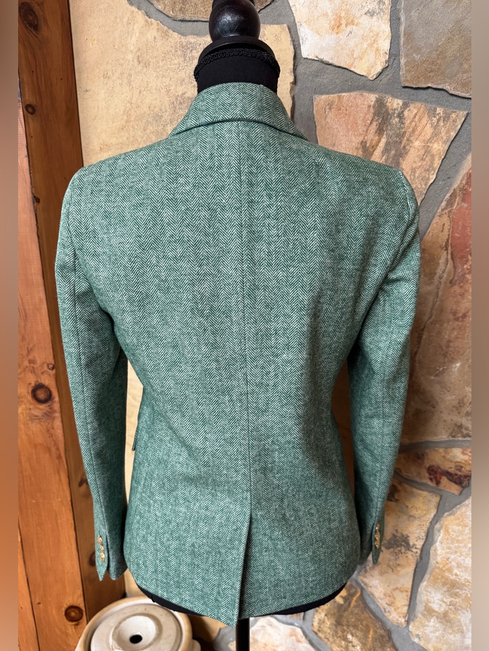 J. Crew Schoolboy Blazer BJ827 Herringbone Wool Blend Contrast Lining Green (2) - Picture 6 of 17